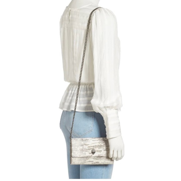 C KURT GEIGER NWT Kensington wallet clutch on chain white lizard print - Picture 3 of 17